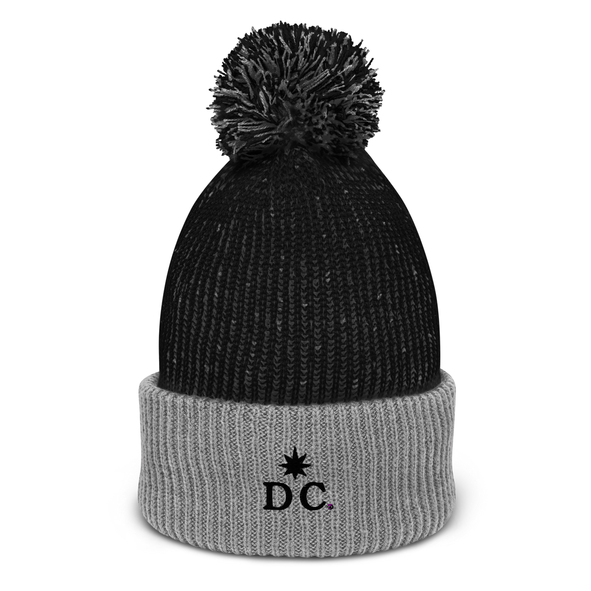 Las Vegas City Name Three Stripe Circular Patch Pom Beanie Winter Hat  (Black/Gray) 